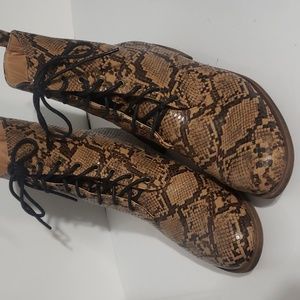 Aurora Tan Brown Reptile Print Lace up Boots